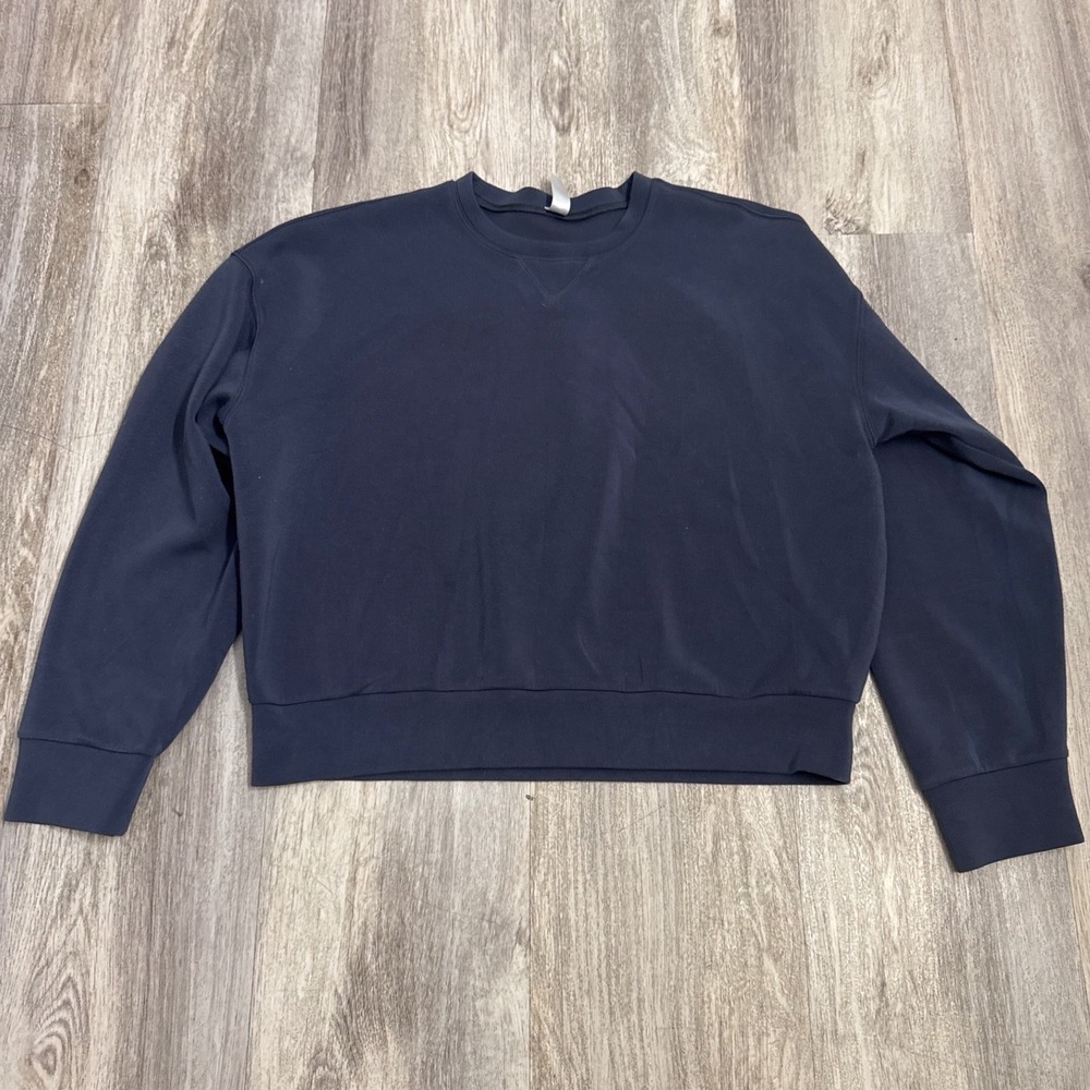 Spanx AirEssentials Dark Storm Blue Grey Crew Neck Sweatshirt Womens Large - Picture 2 of 7
